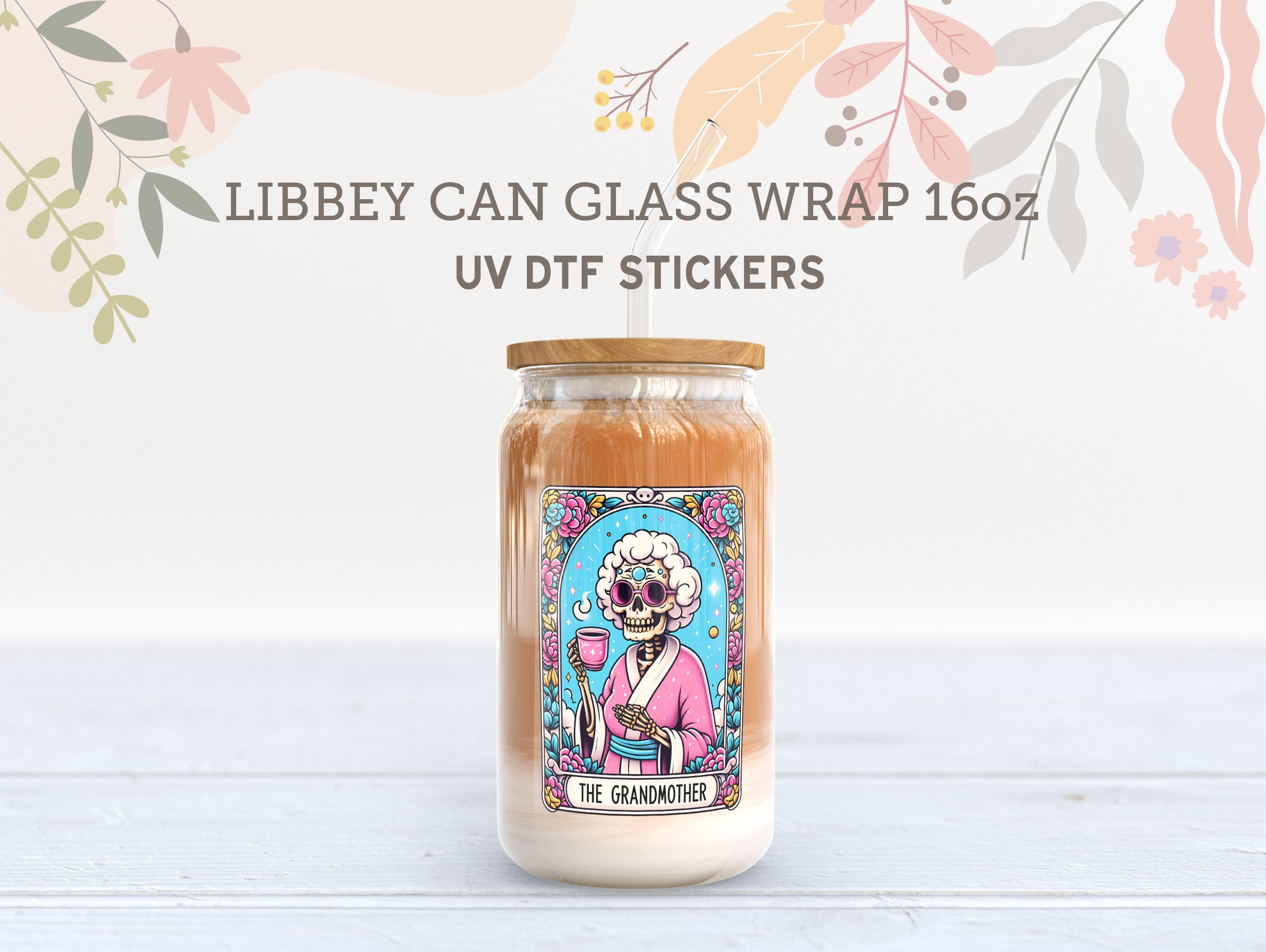 Skeleton Tarot Card UV DTF, Ready to Transfer, 16 oz Libbey Glass Can Wrap UV005