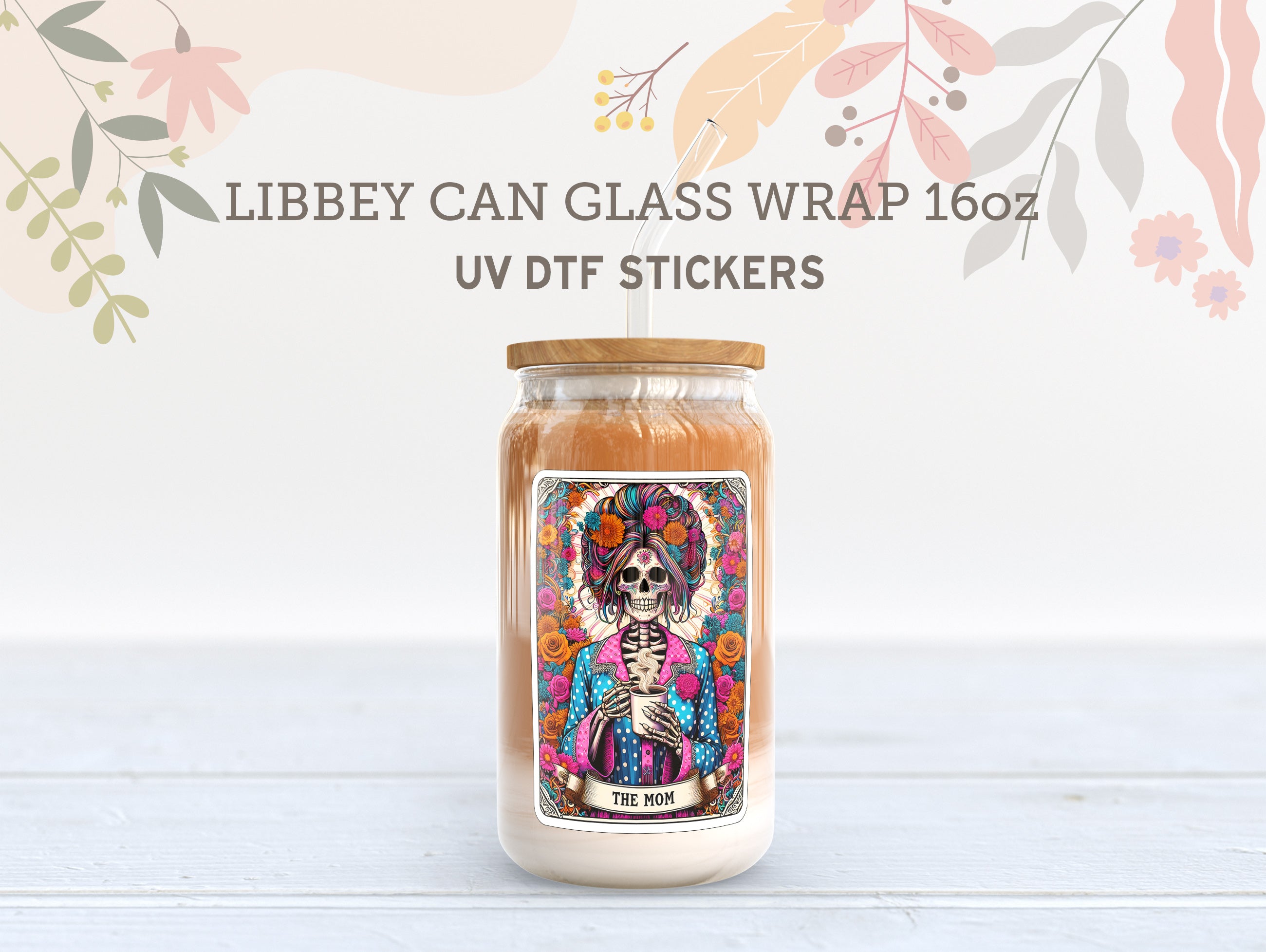 Skeleton Tarot Card UV DTF, Ready to Transfer, 16 oz Libbey Glass Can Wrap UV005