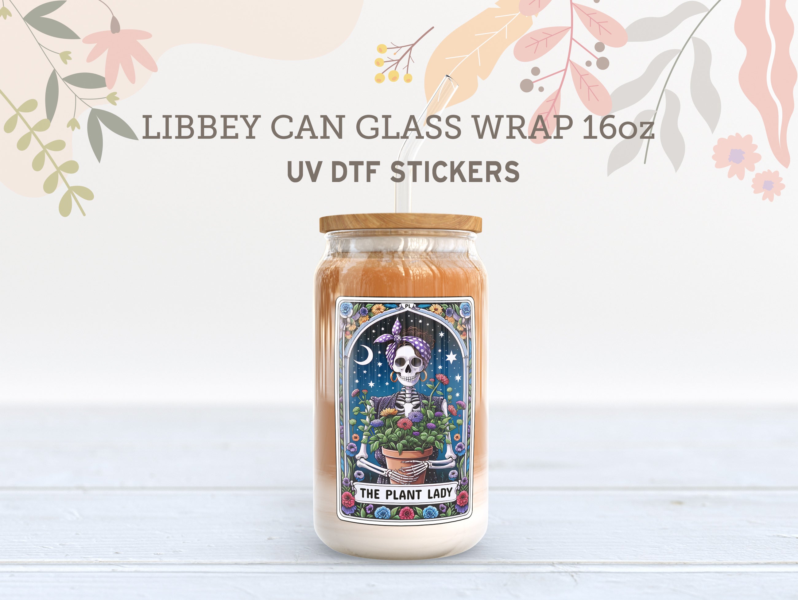 Skeleton Tarot Card UV DTF, Ready to Transfer, 16 oz Libbey Glass Can Wrap UV005