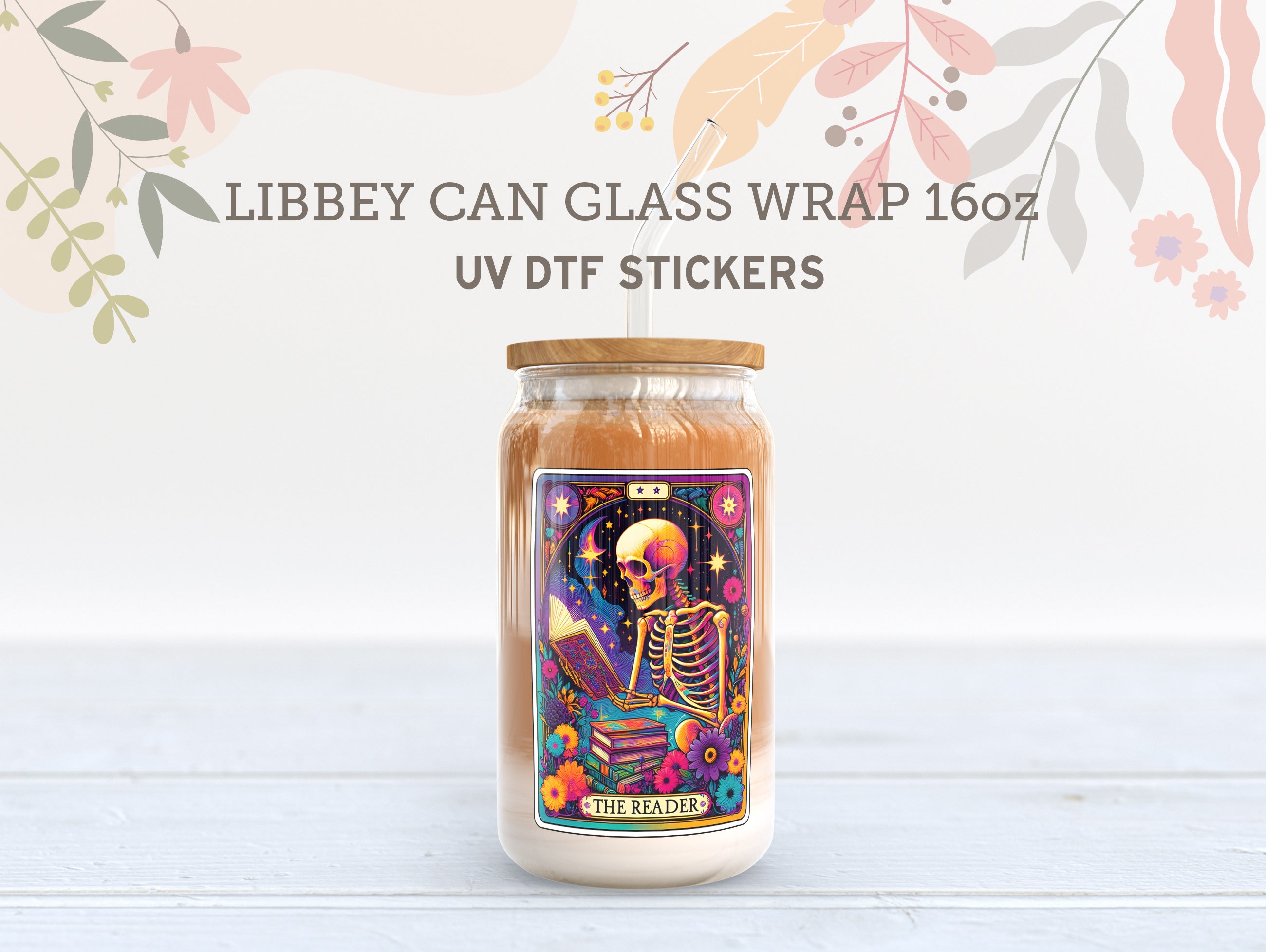 Skeleton Tarot Card UV DTF, Ready to Transfer, 16 oz Libbey Glass Can Wrap UV005