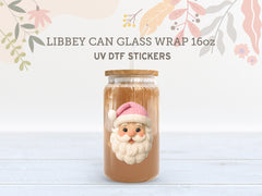 Pink Christmas UV DTF Wrap for 16oz Libbey Glass – Cute Knit Holiday Design UV195