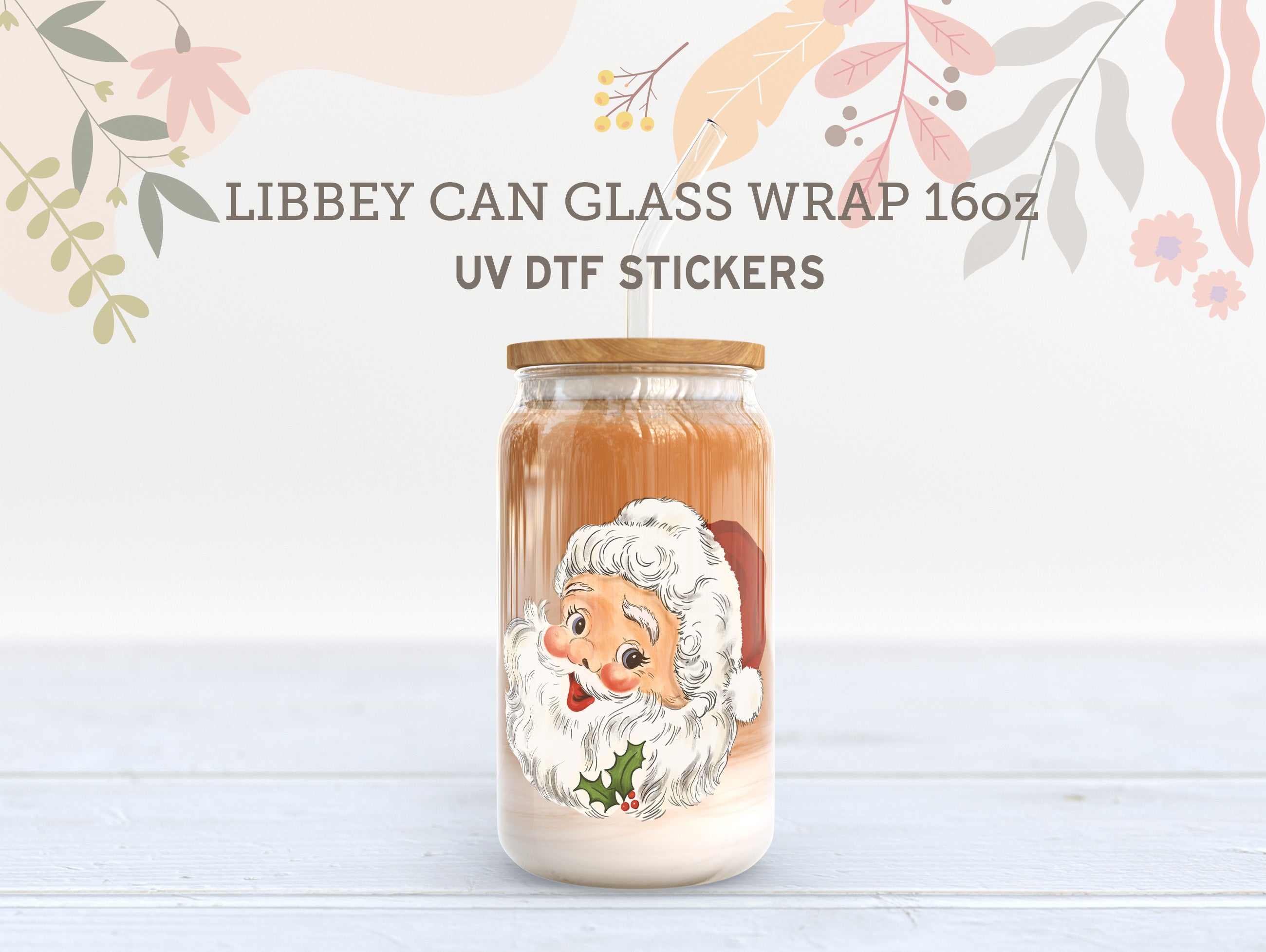 Vintage Santa UV DTF Cup Wrap | 16oz Libbey Glass Can Sticker UV065