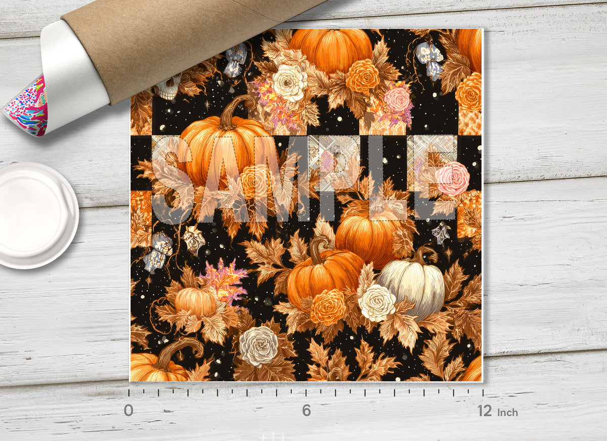 Halloween Pumpkin & Skull Checkerboard HTV 1730