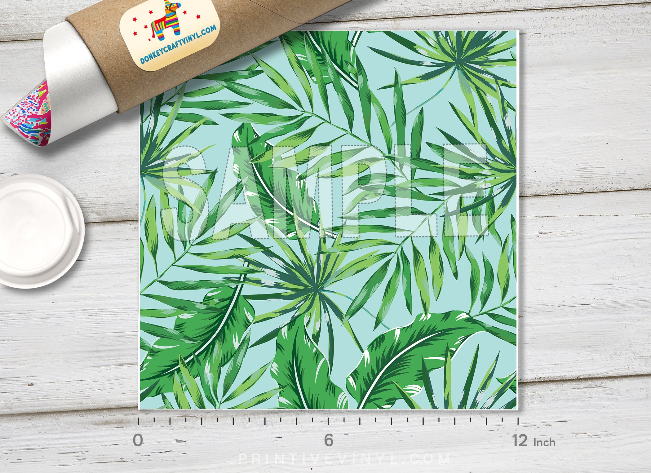 Tropical Green Palm Leaf Pattern Adhesive Vinyl 1323 - Donkey Craft Vinyl
