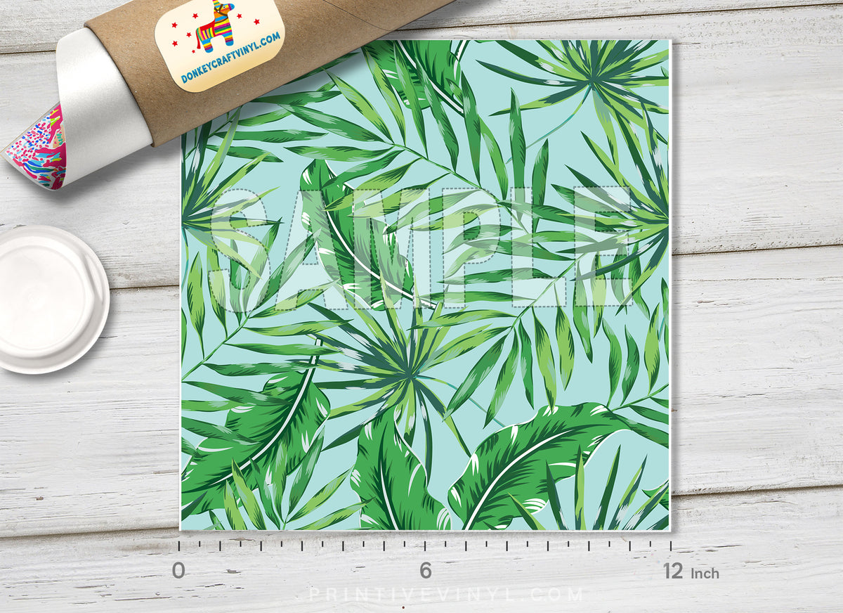 Tropical Green Palm Leaf Pattern Adhesive Vinyl 1323 - Donkey Craft Vinyl