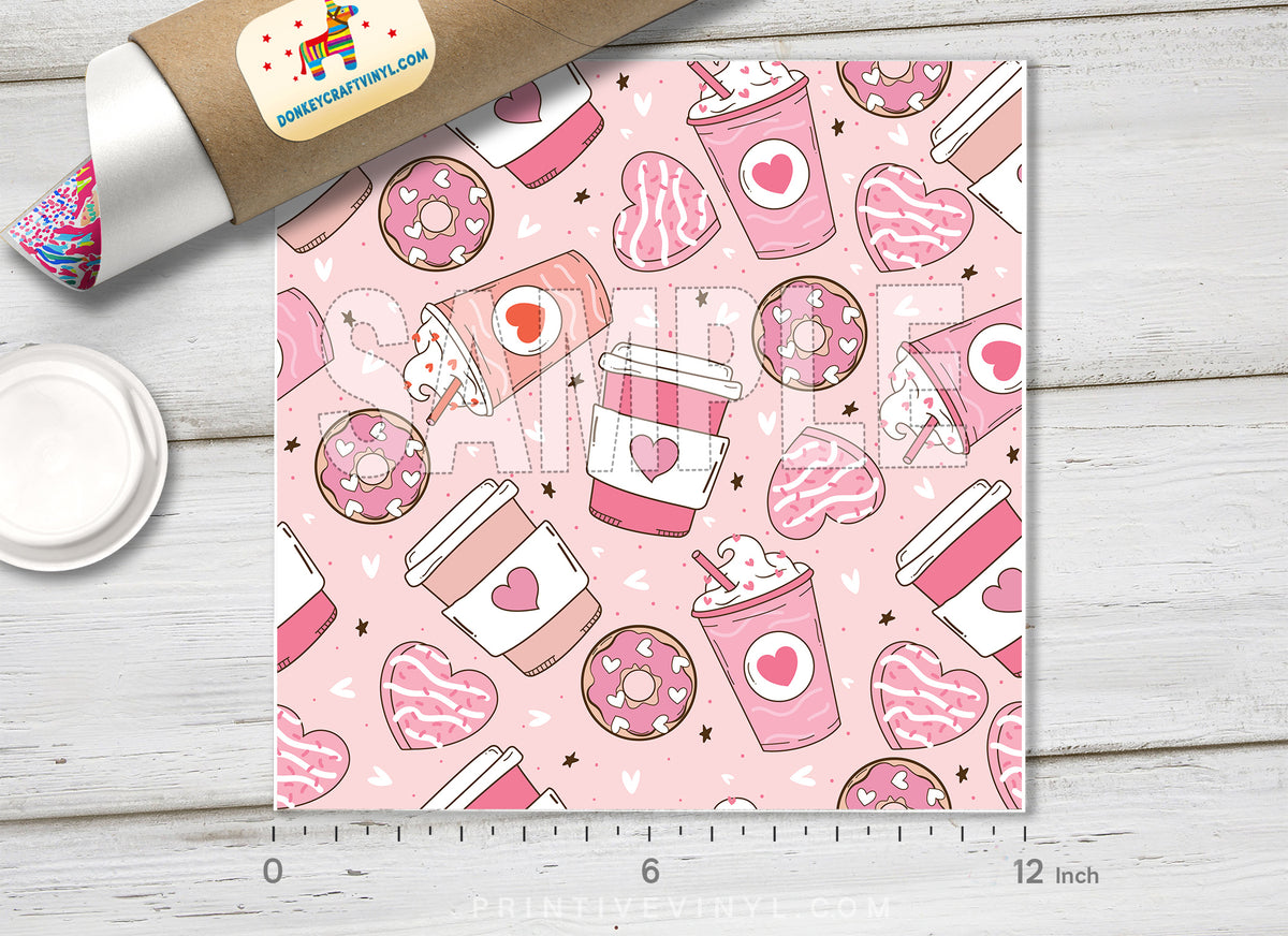 Cute Pink Coffee and Donut Adhesive Vinyl 1646