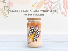 Pencil Bow UV DTF Wrap | 16oz Libbey Glass Cup Sticker UV079