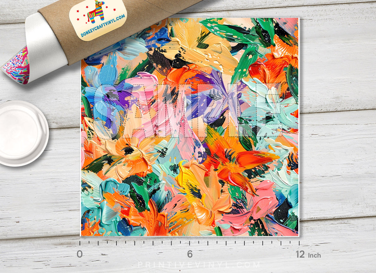 Oil Paint Floral Adhesive Vinyl 1697