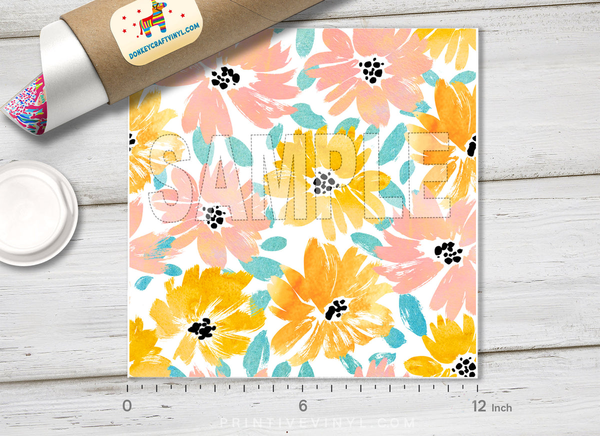 Yellow and Pink Floral Adhesive Vinyl 1659 - Donkey Craft Vinyl