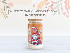 Christmas Gnome UV DTF Cup Wrap | 16oz Libbey Glass Can Sticker UV063