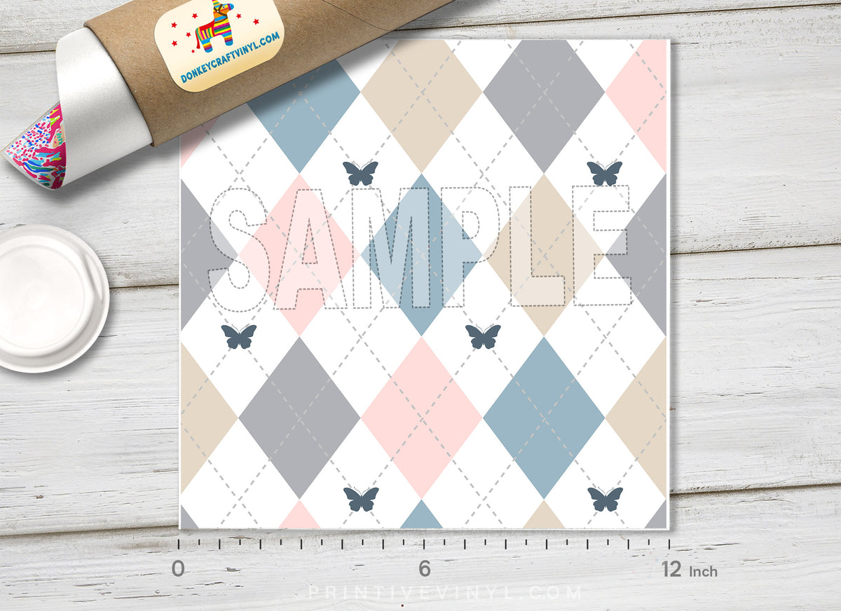 Argyle with Butterflies Adhesive Vinyl 1664