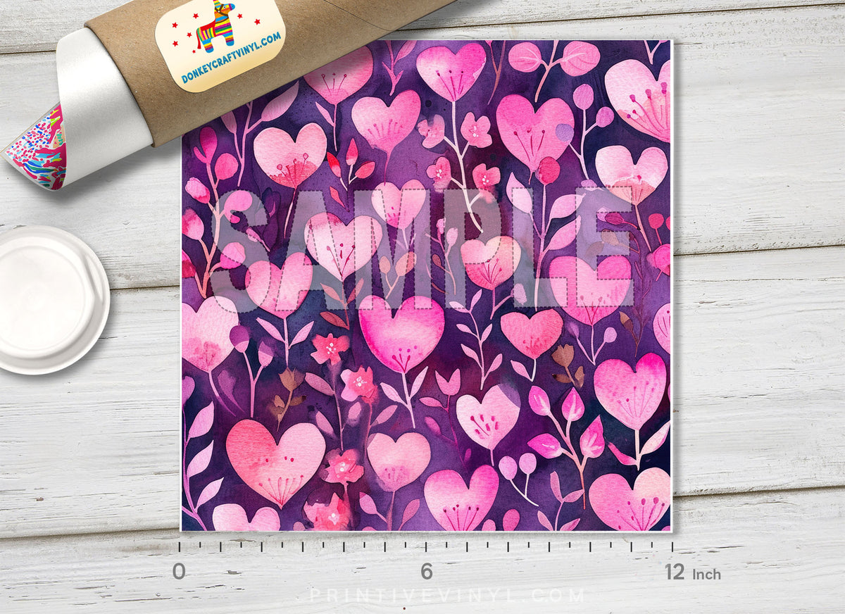 Watercolor Heart Flora Adhesive Vinyl 1650