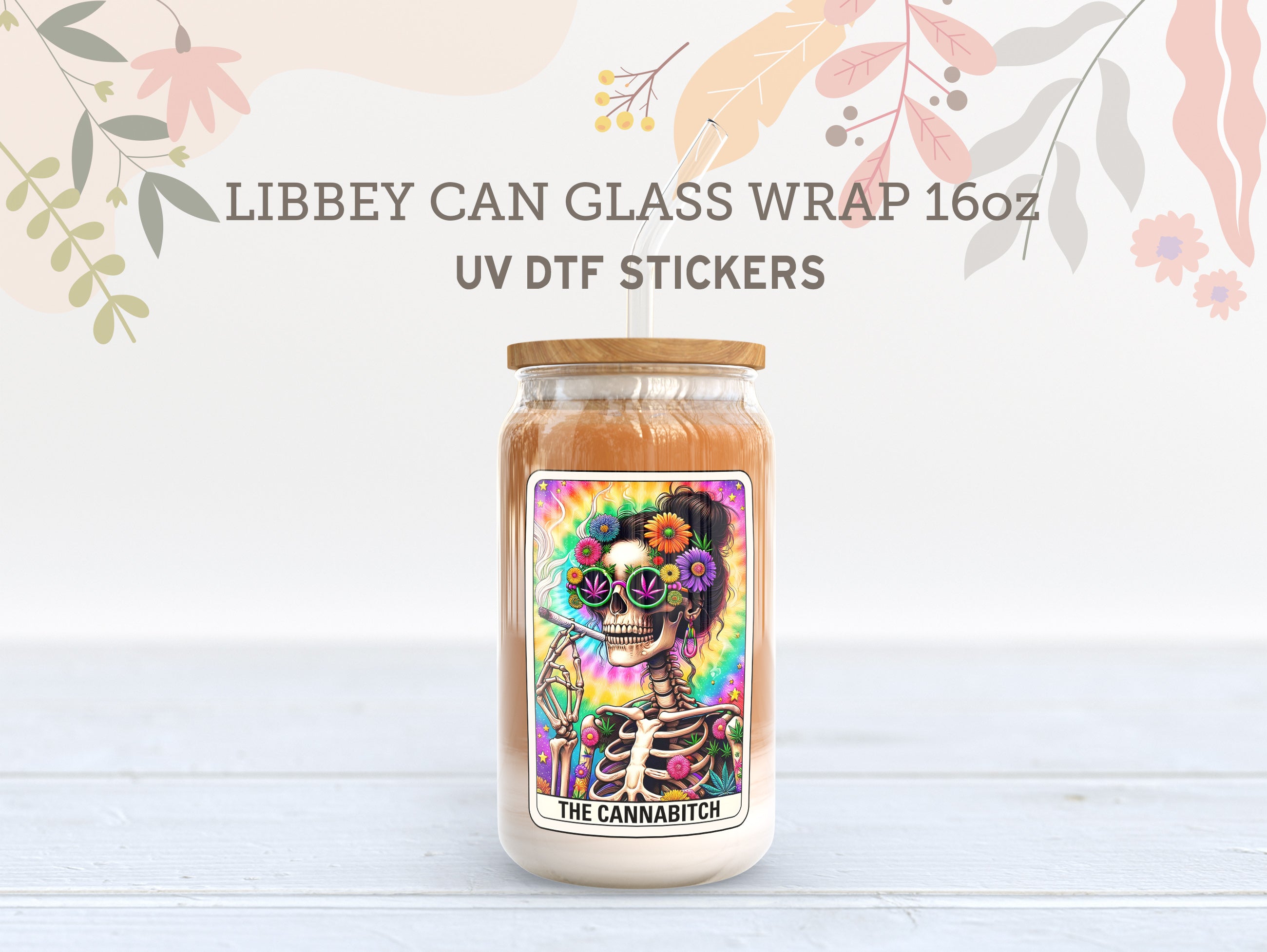 Skeleton Tarot Card UV DTF, Ready to Transfer, 16 oz Libbey Glass Can Wrap UV005