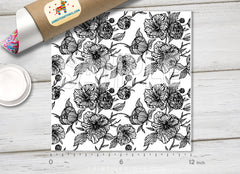 Black and White Floral HTV 1658 - Donkey Craft Vinyl