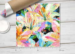 Vibrant Watercolor Lily Floral Pattern Heat Transfer Vinyl 1741