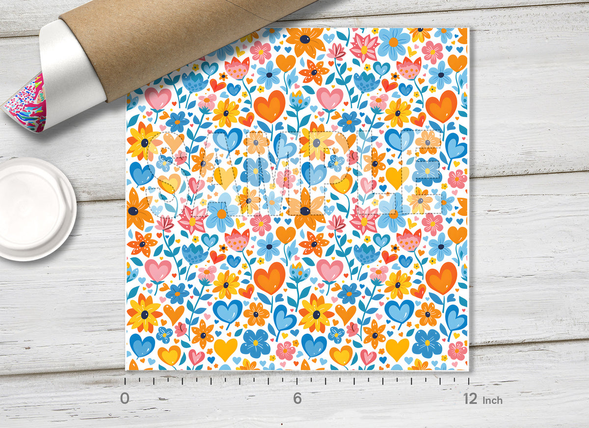 Whimsical Hearts and Flowers Adhesive Vinyl 1706