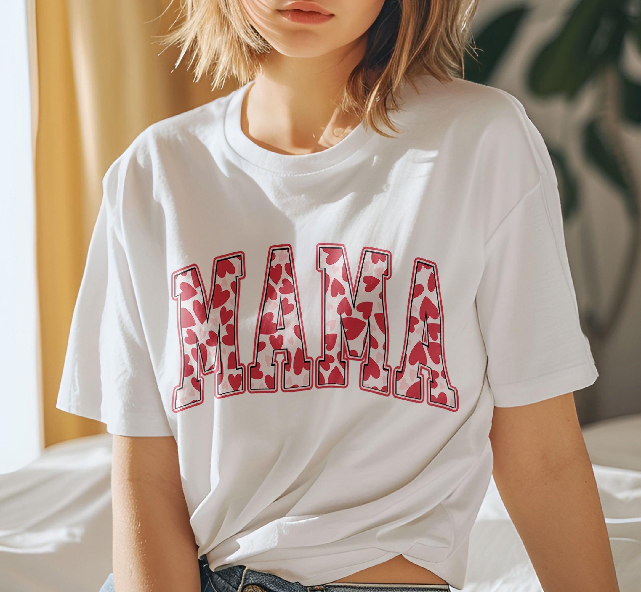 Mama Heart Pattern Varsity DTF Transfer, Ready to Press DTF511