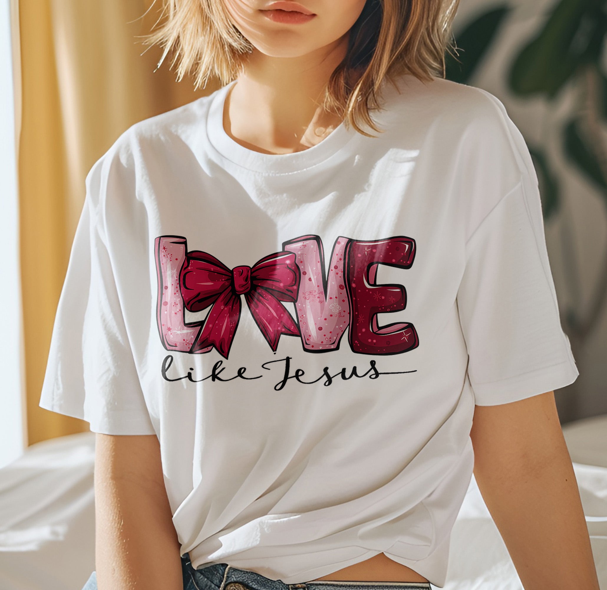 Love Like Jesus Pink Coquette Bow DTF Transfer, Ready to Press DTF522