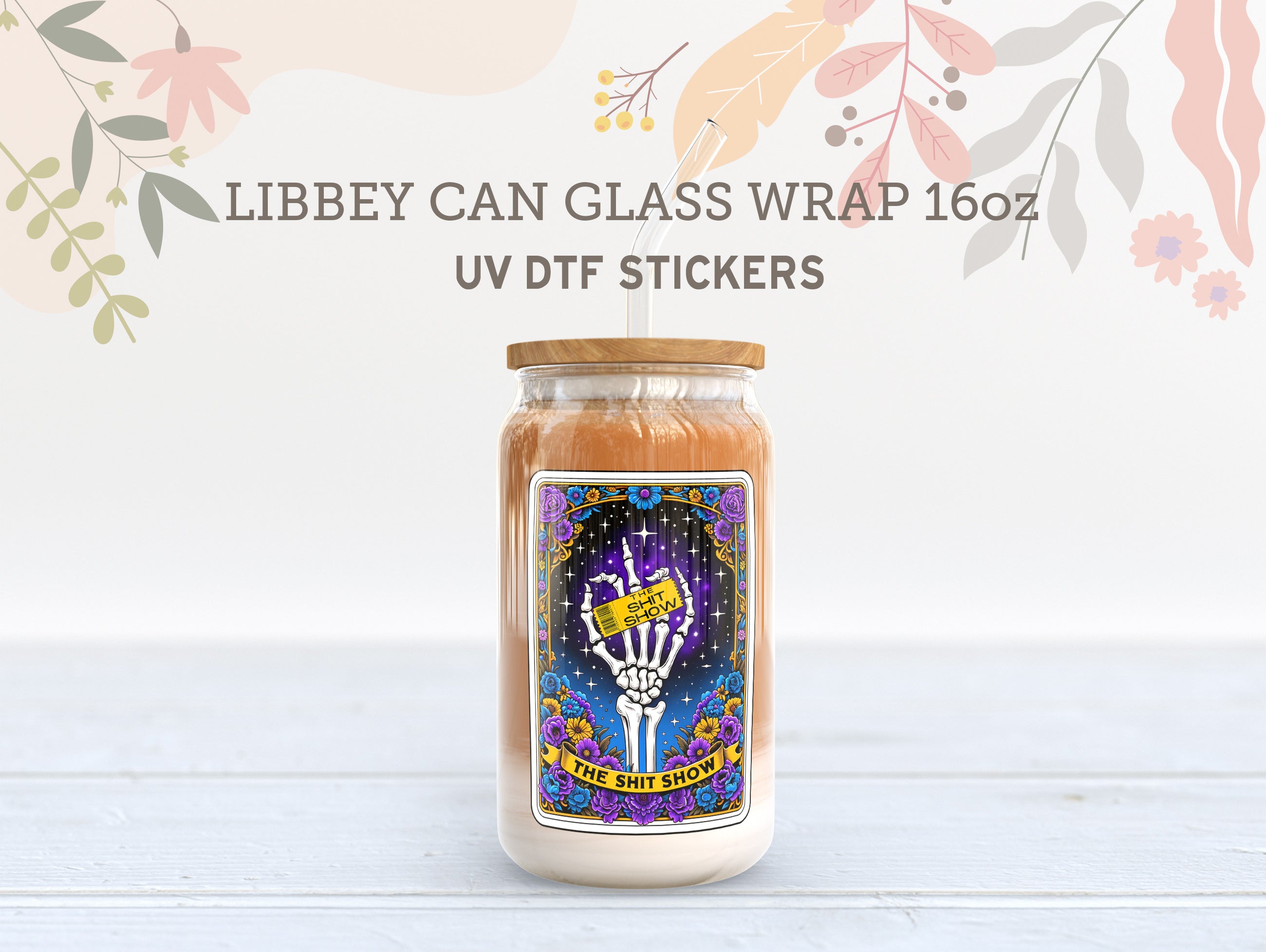 Skeleton Tarot Card UV DTF, Ready to Transfer, 16 oz Libbey Glass Can Wrap UV005