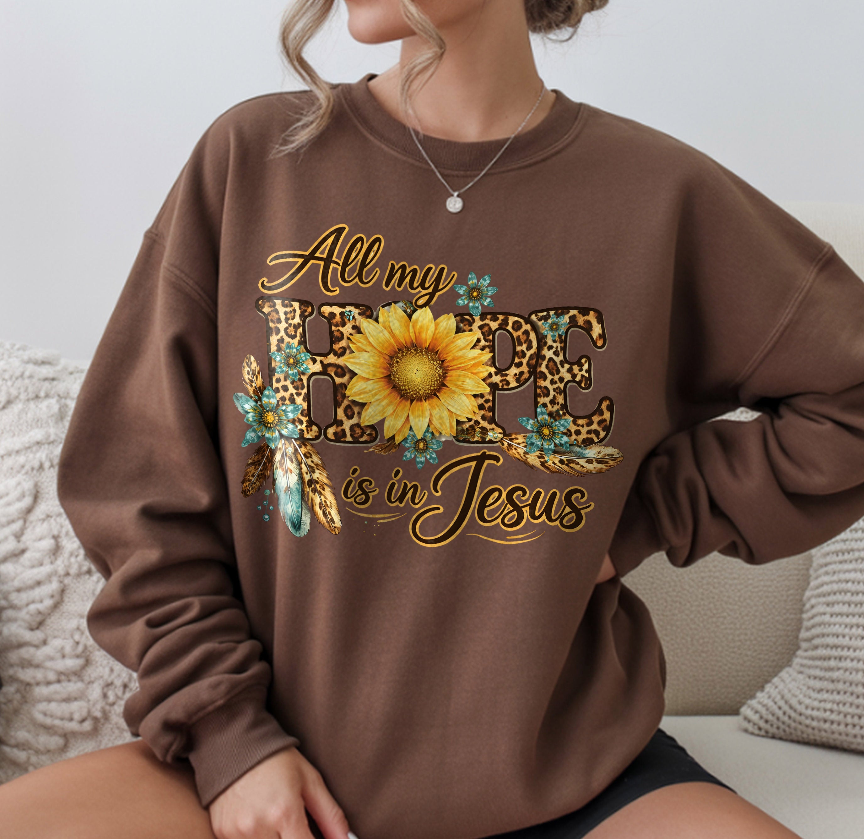 All My Hope Is In Jesus Sunflower Leopard DTF Transfer, Ready to Press DTF679
