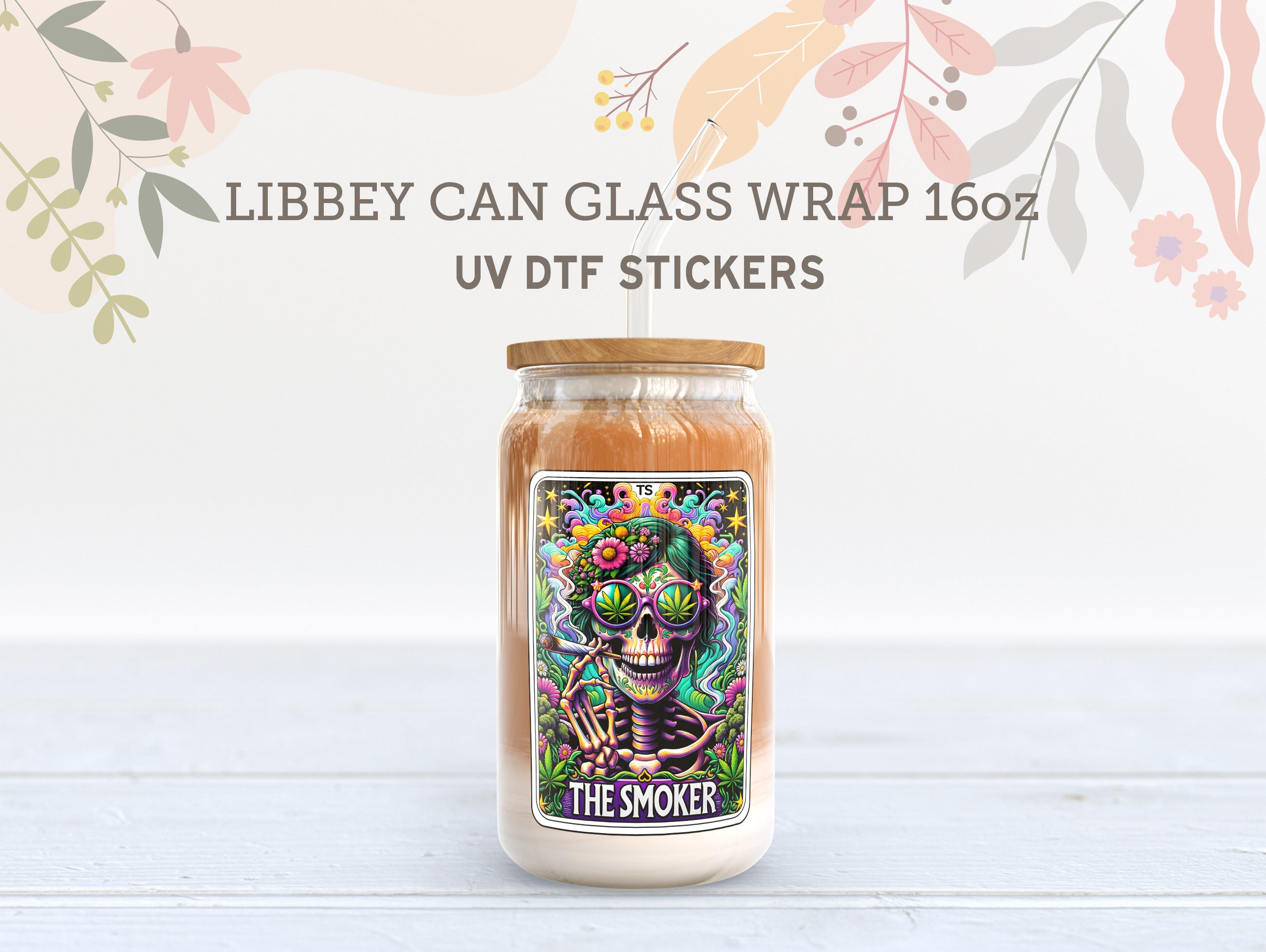 Skeleton Tarot Card UV DTF, Ready to Transfer, 16 oz Libbey Glass Can Wrap UV005