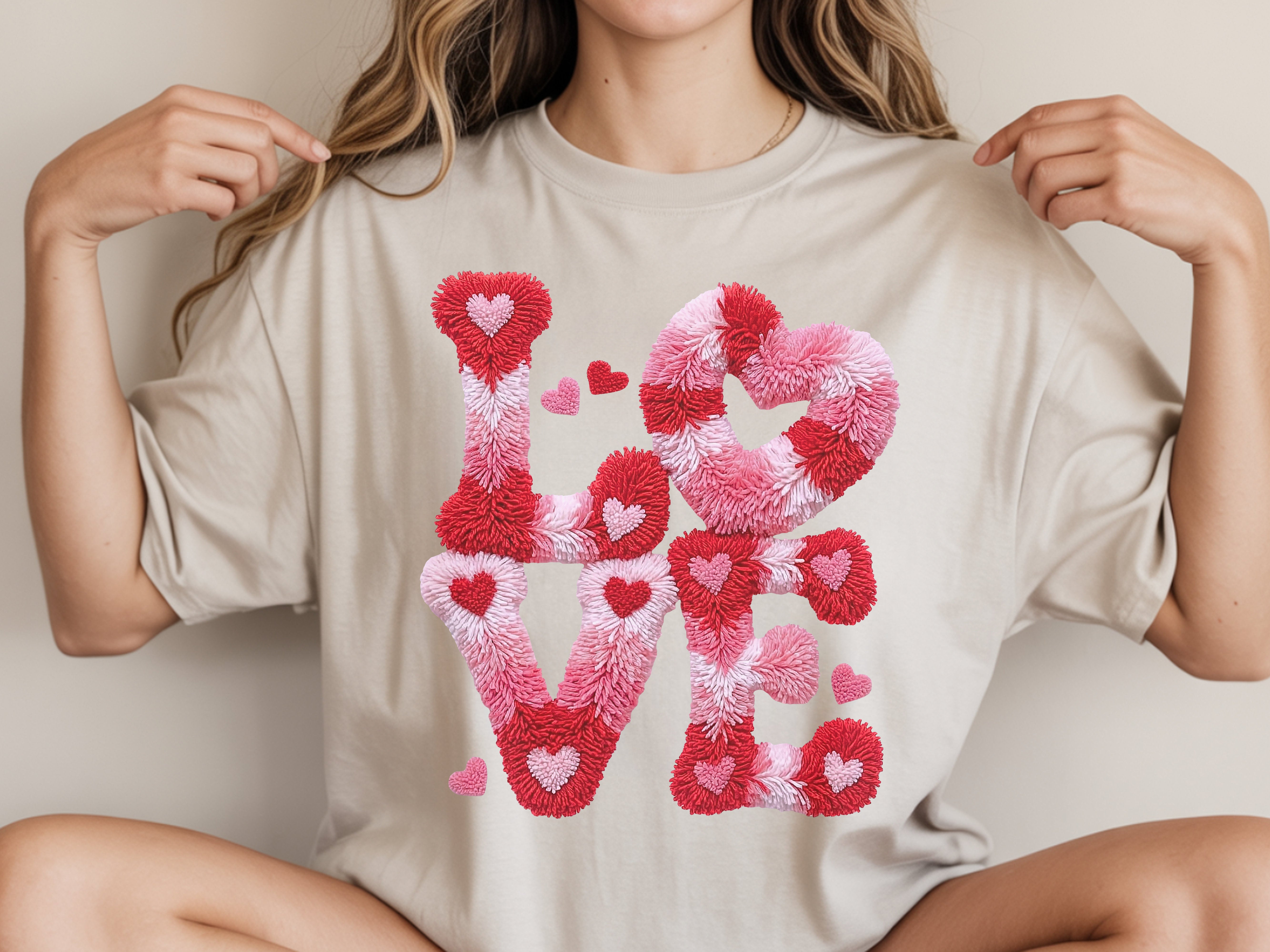 LOVE Hearts Chenille Texture DTF Transfer, Ready to Press DTF666
