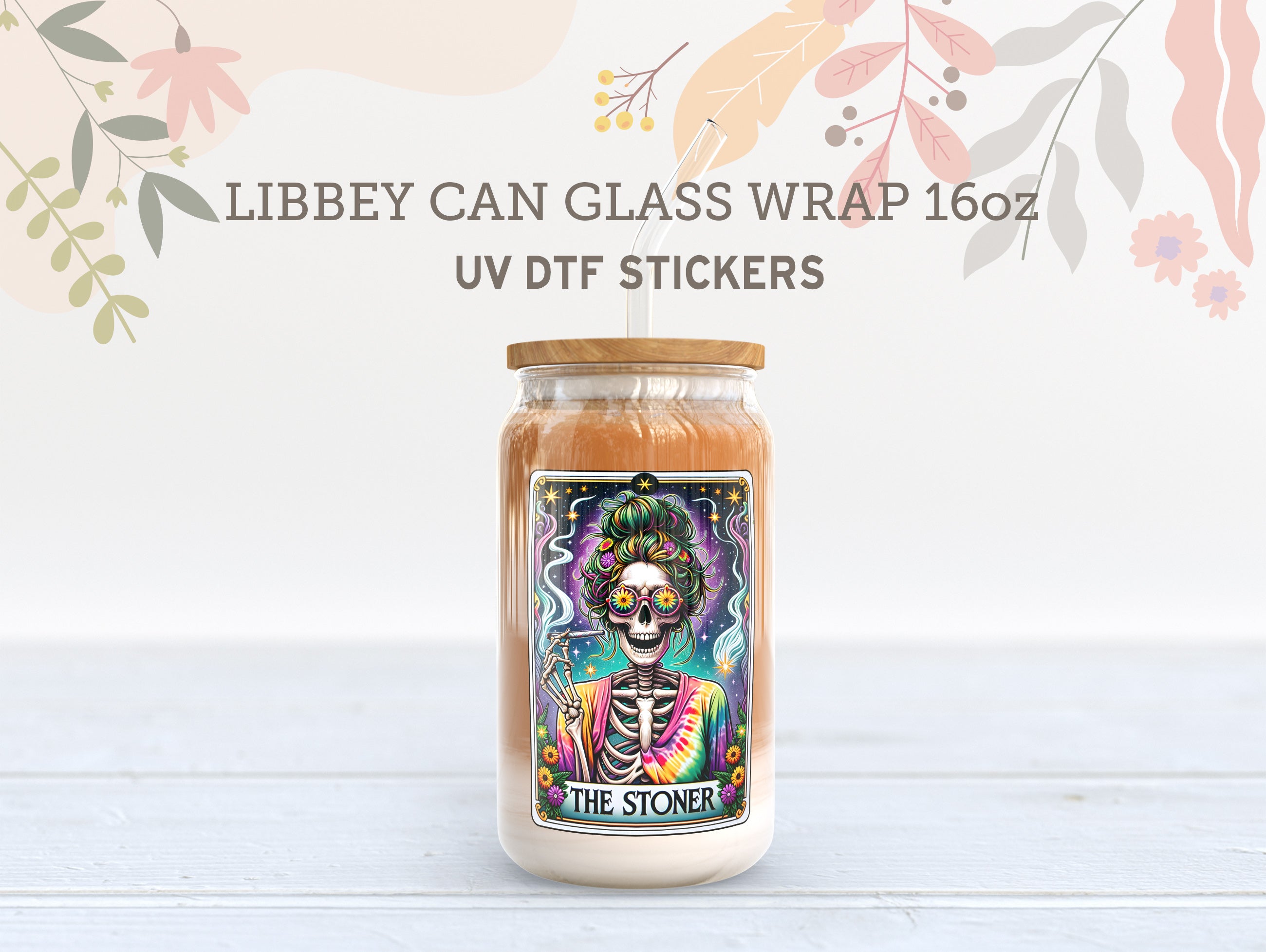 Skeleton Tarot Card UV DTF, Ready to Transfer, 16 oz Libbey Glass Can Wrap UV005