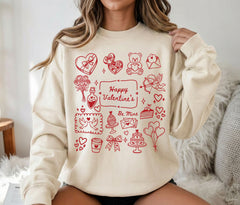 Happy Valentines Day Doodles DTF Transfer, Ready to Press DTF640