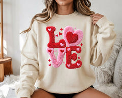 LOVE Hearts Chenille Texture DTF Transfer, Ready to Press DTF646