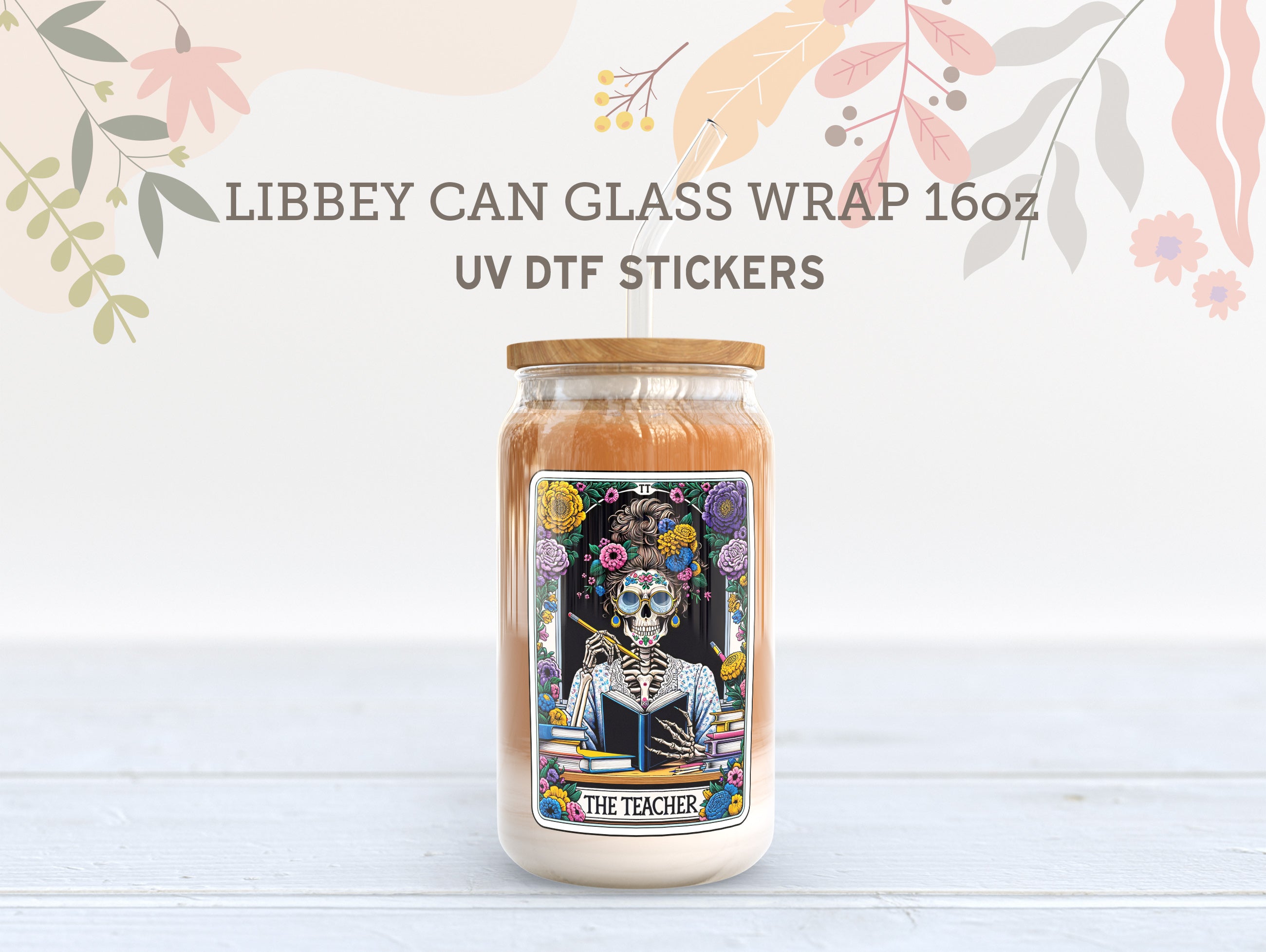 Skeleton Tarot Card UV DTF, Ready to Transfer, 16 oz Libbey Glass Can Wrap UV005