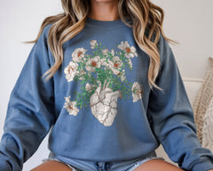 Anatomical Heart with Floral Blooms DTF Transfer, Ready to Press DTF671