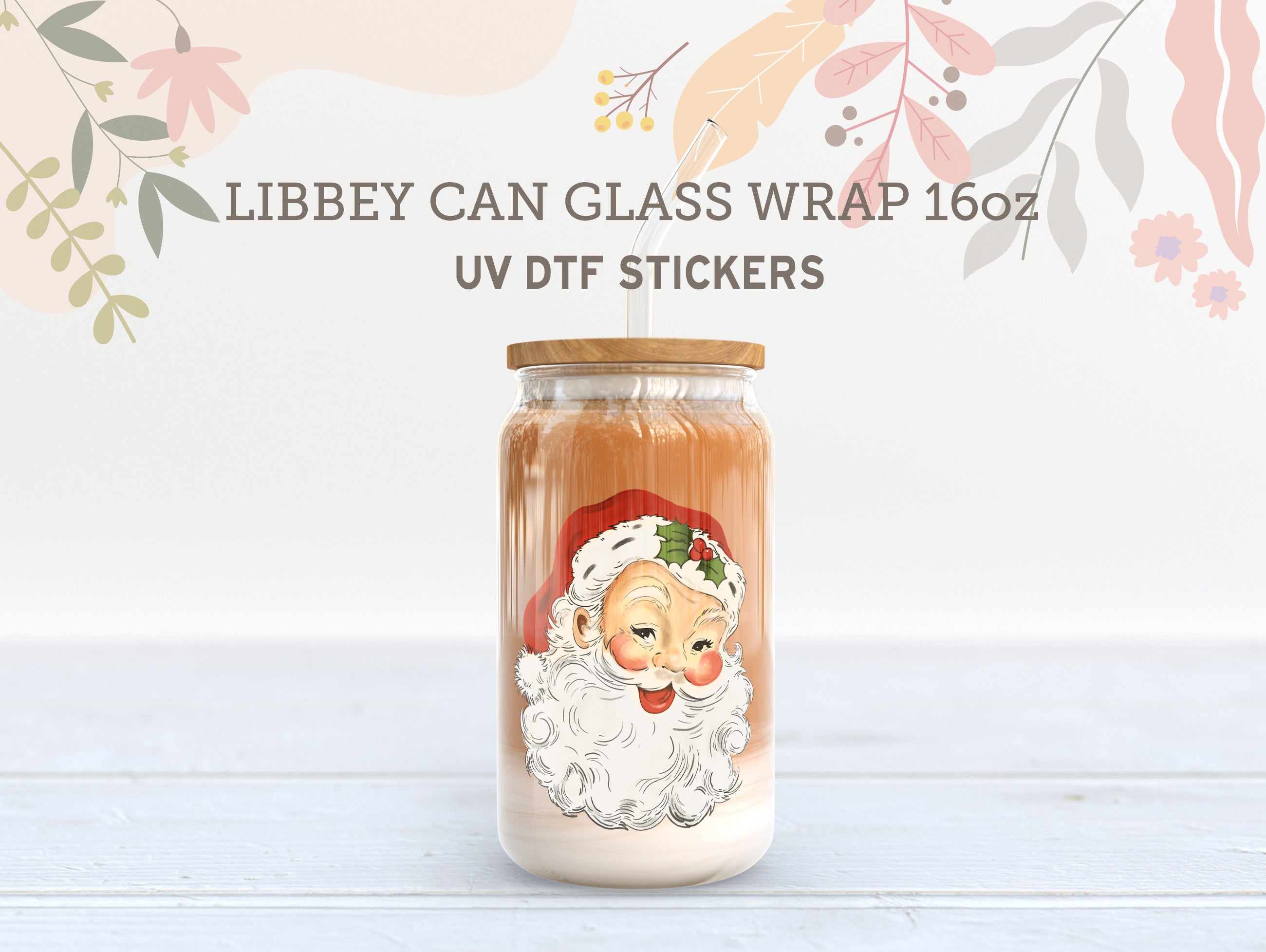 Vintage Santa UV DTF Cup Wrap | 16oz Libbey Glass Can Sticker UV065