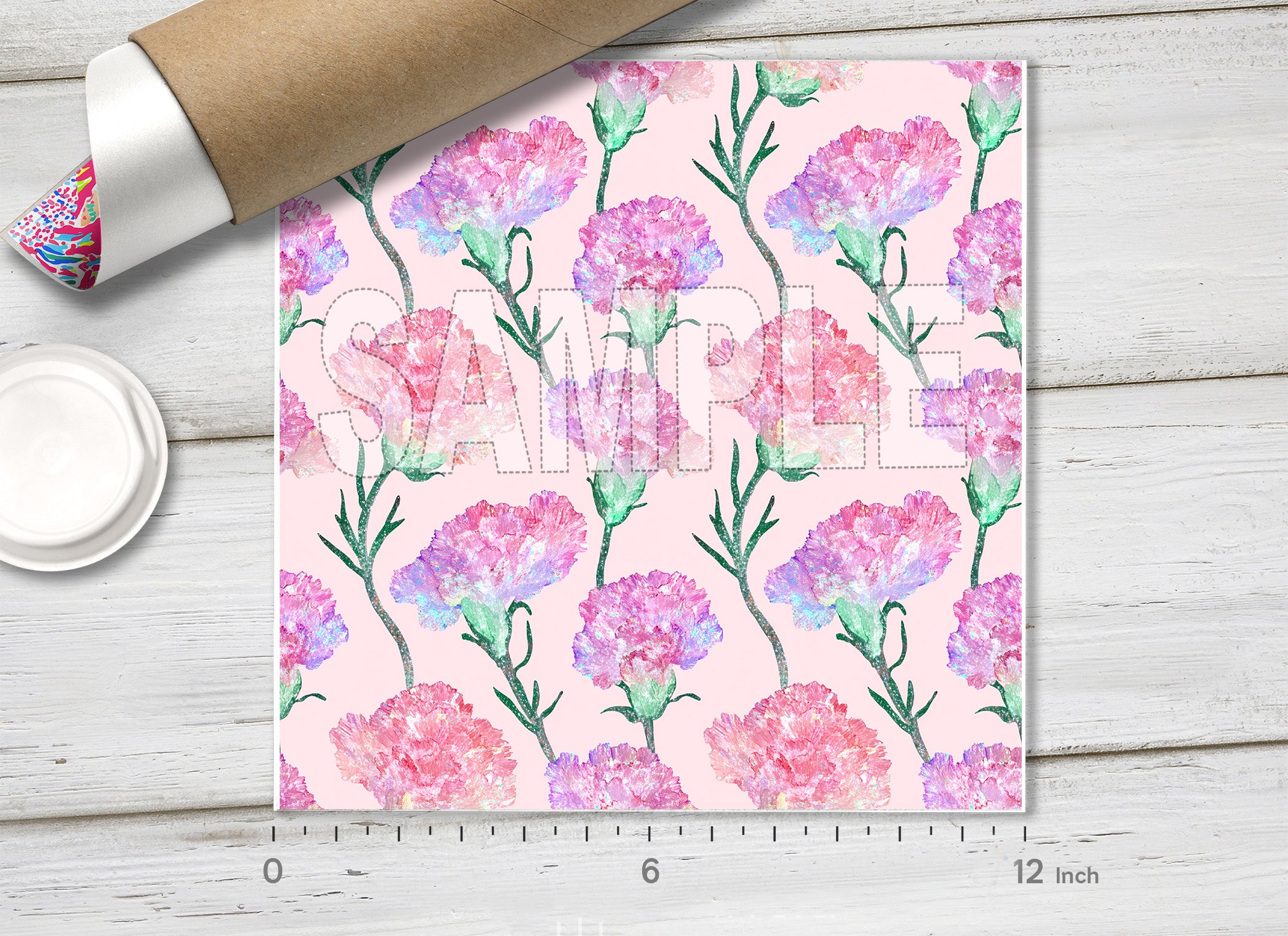 Pink Watercolor Carnation Floral HTV 1733