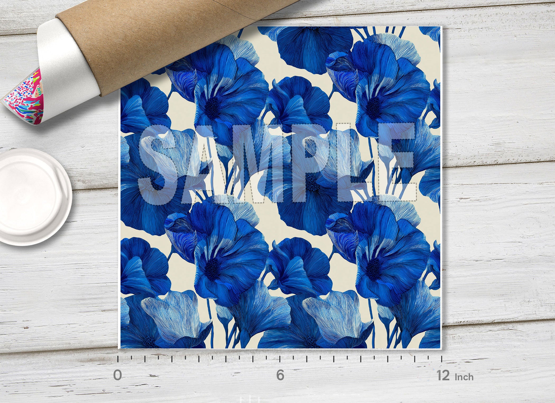 Midnight Blue Botanical Floral Pattern HTV 1738