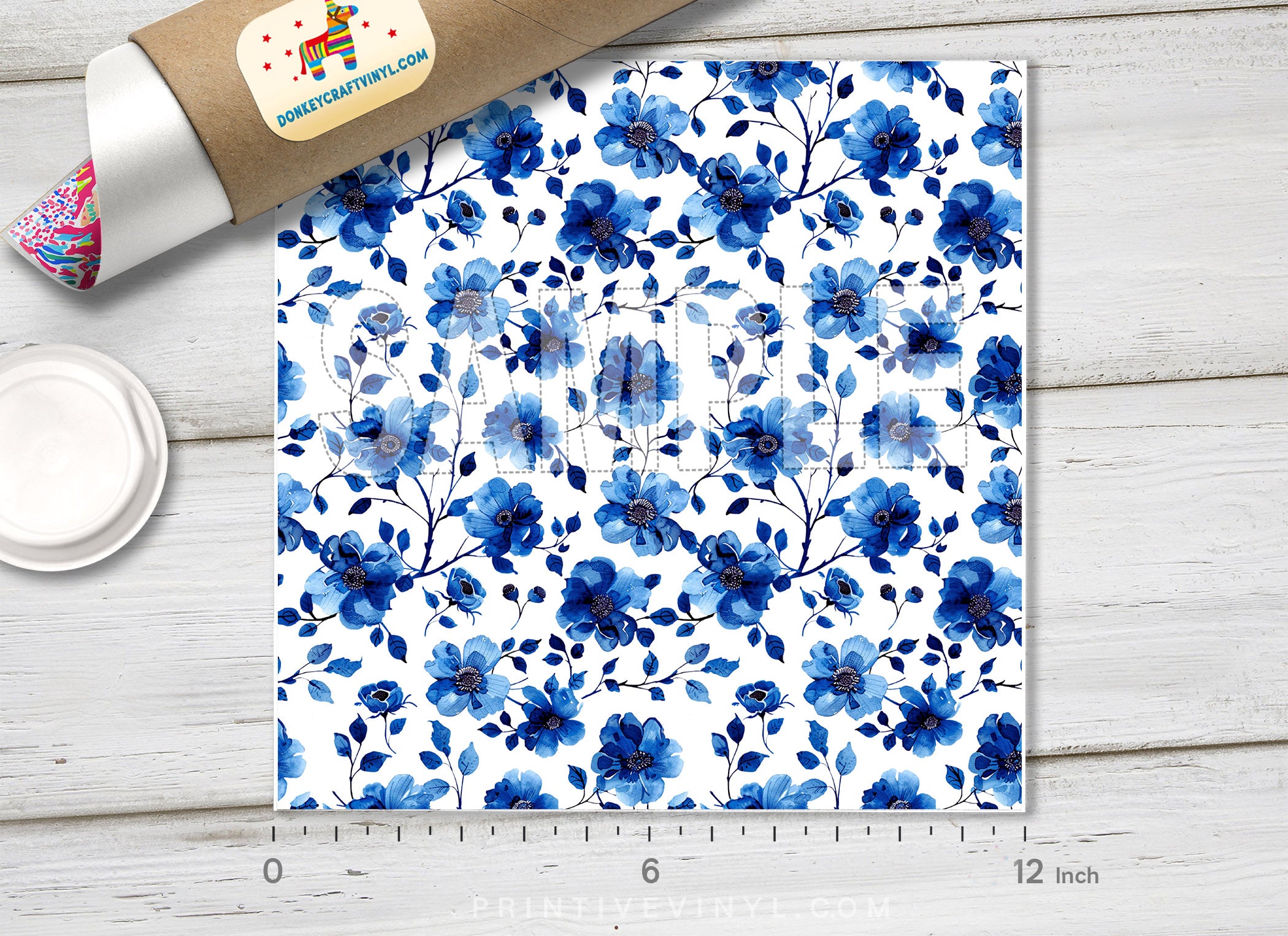 Blue Watercolor Floral Adhesive Vinyl 1698