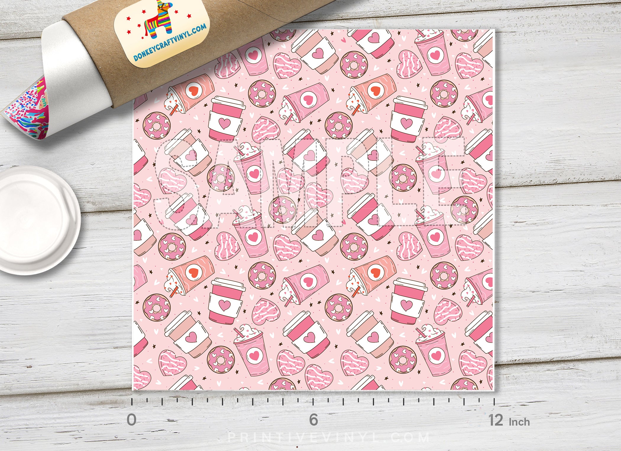 Cute Pink Coffee and Donut Adhesive Vinyl 1646