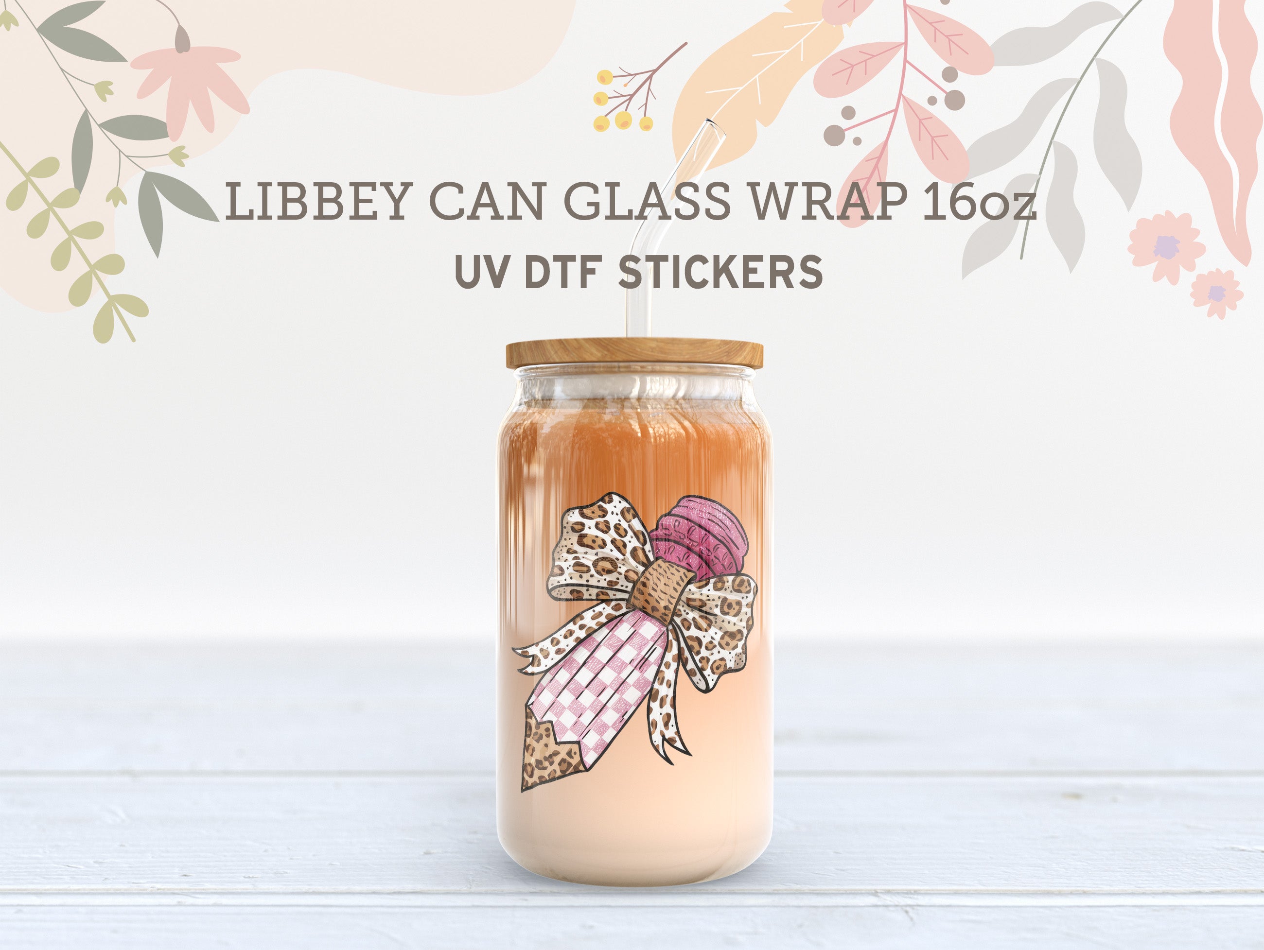 Pencil Bow UV DTF Wrap | 16oz Libbey Glass Cup Sticker UV079