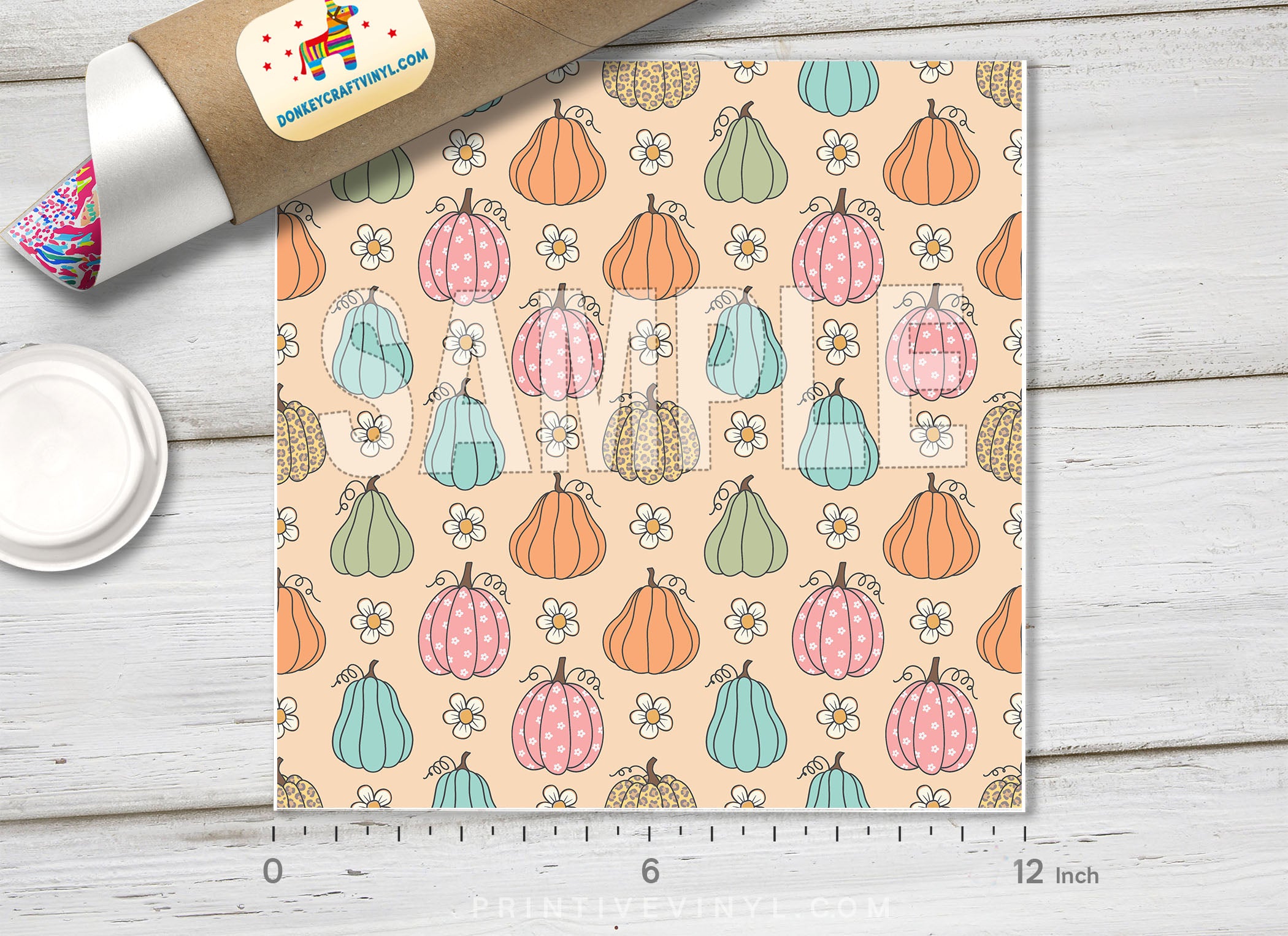 Boho Pastel Pumpkin Floral Adhesive Vinyl 1714