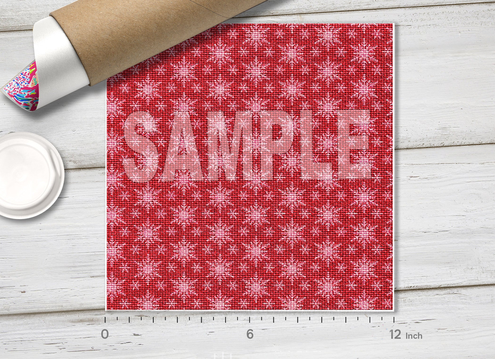 Red Linen Snowflake Pattern HTV 1517
