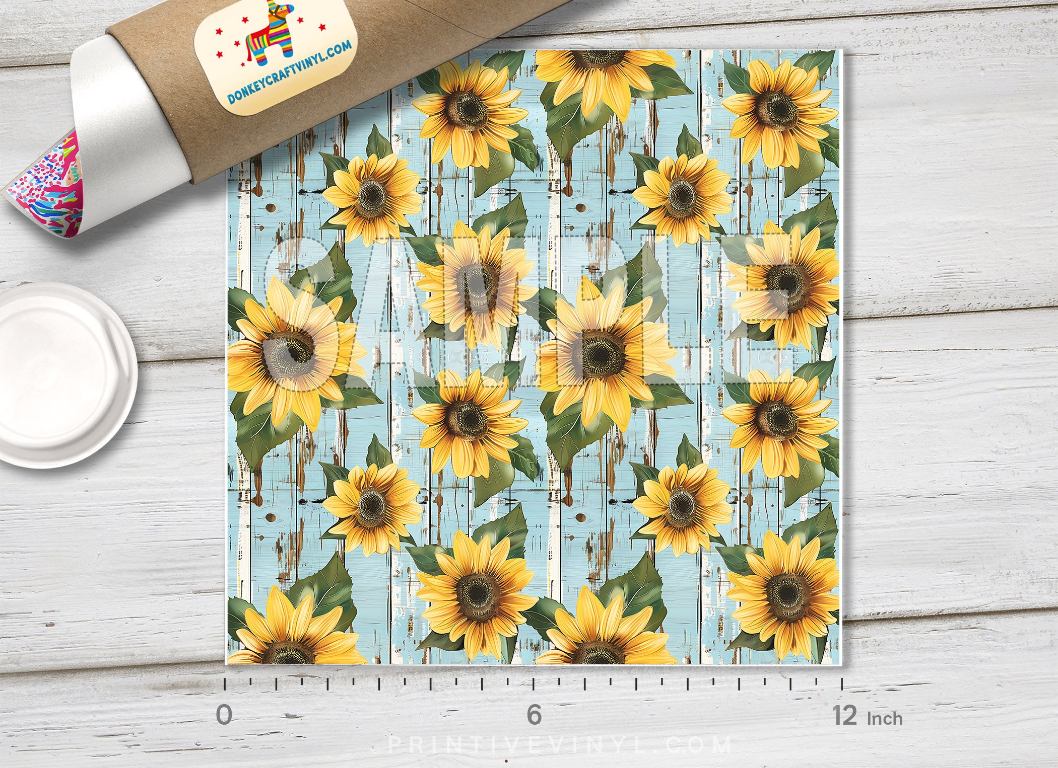 Sunflower Rustic Blue Wood HTV 1702