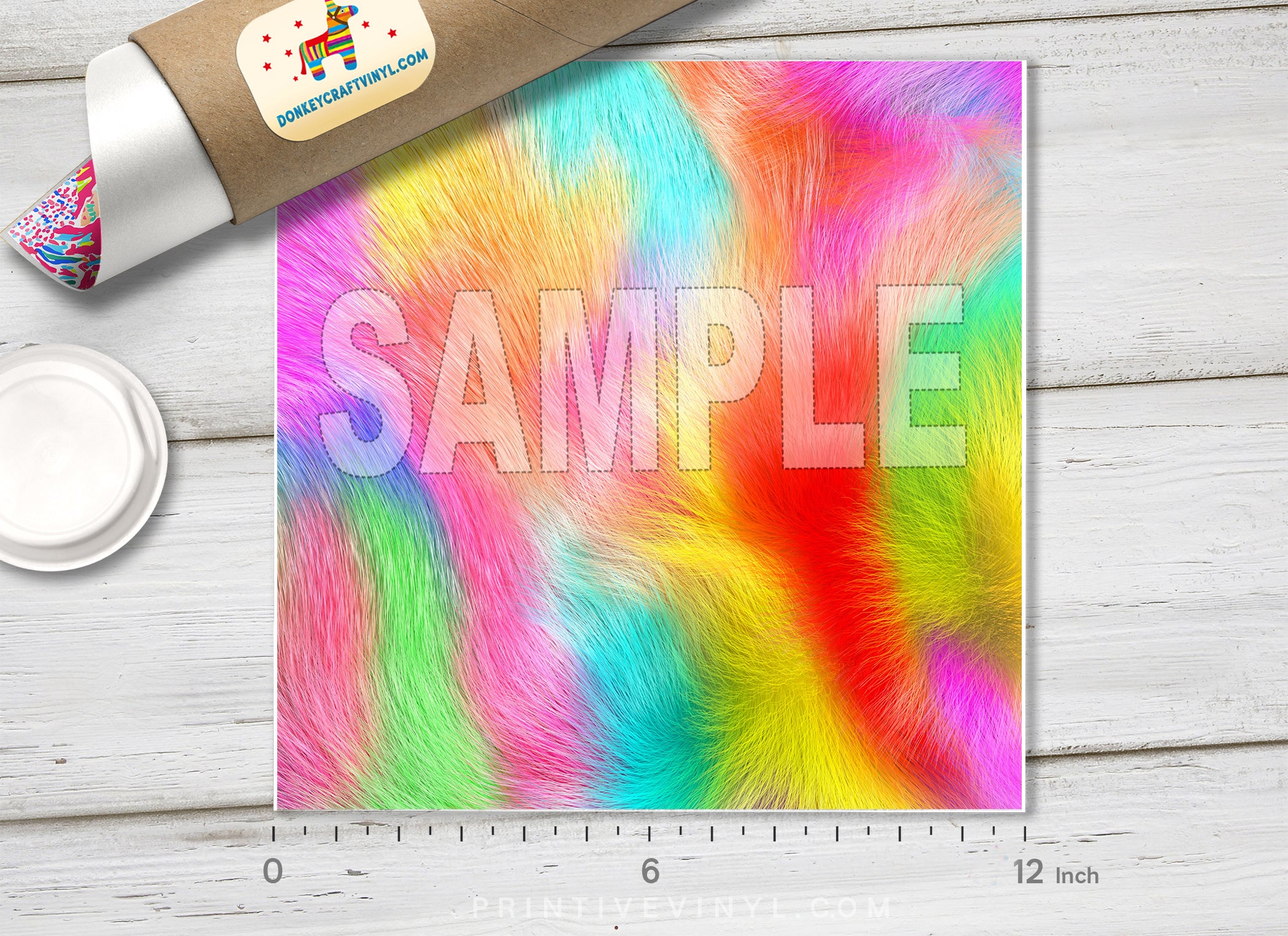 Rainbow Faux Fur Texture Adhesive Vinyl 1423 - Donkey Craft Vinyl