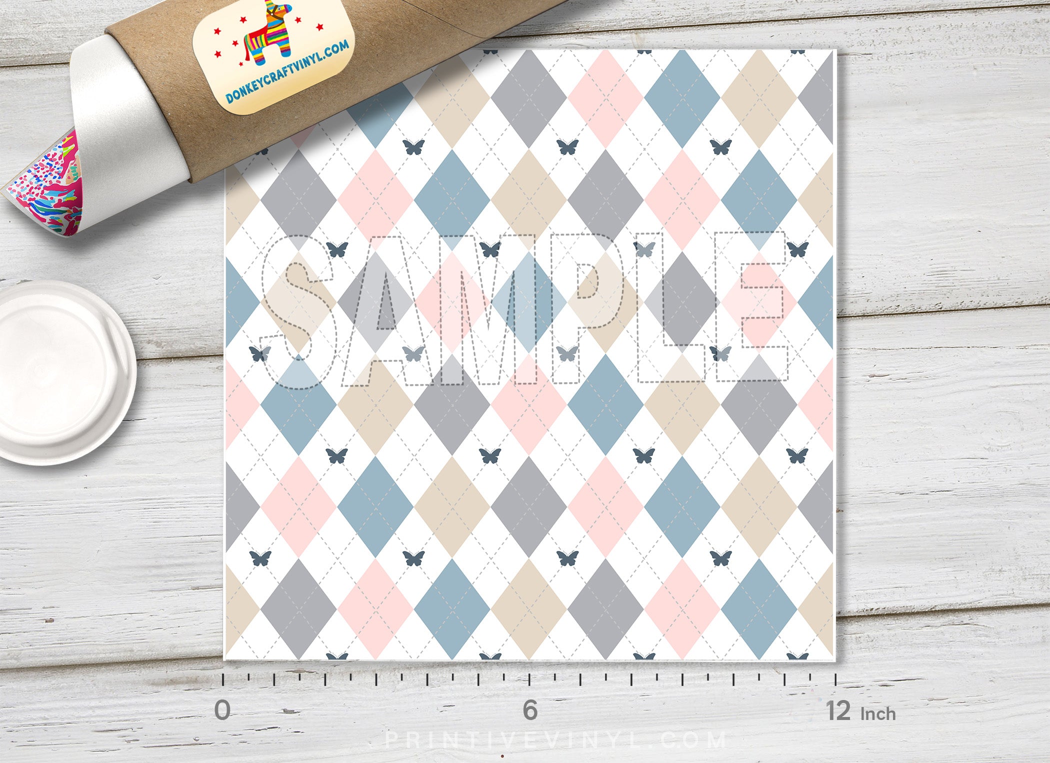 Pastel Argyle with Butterflies Pattern HTV 1664