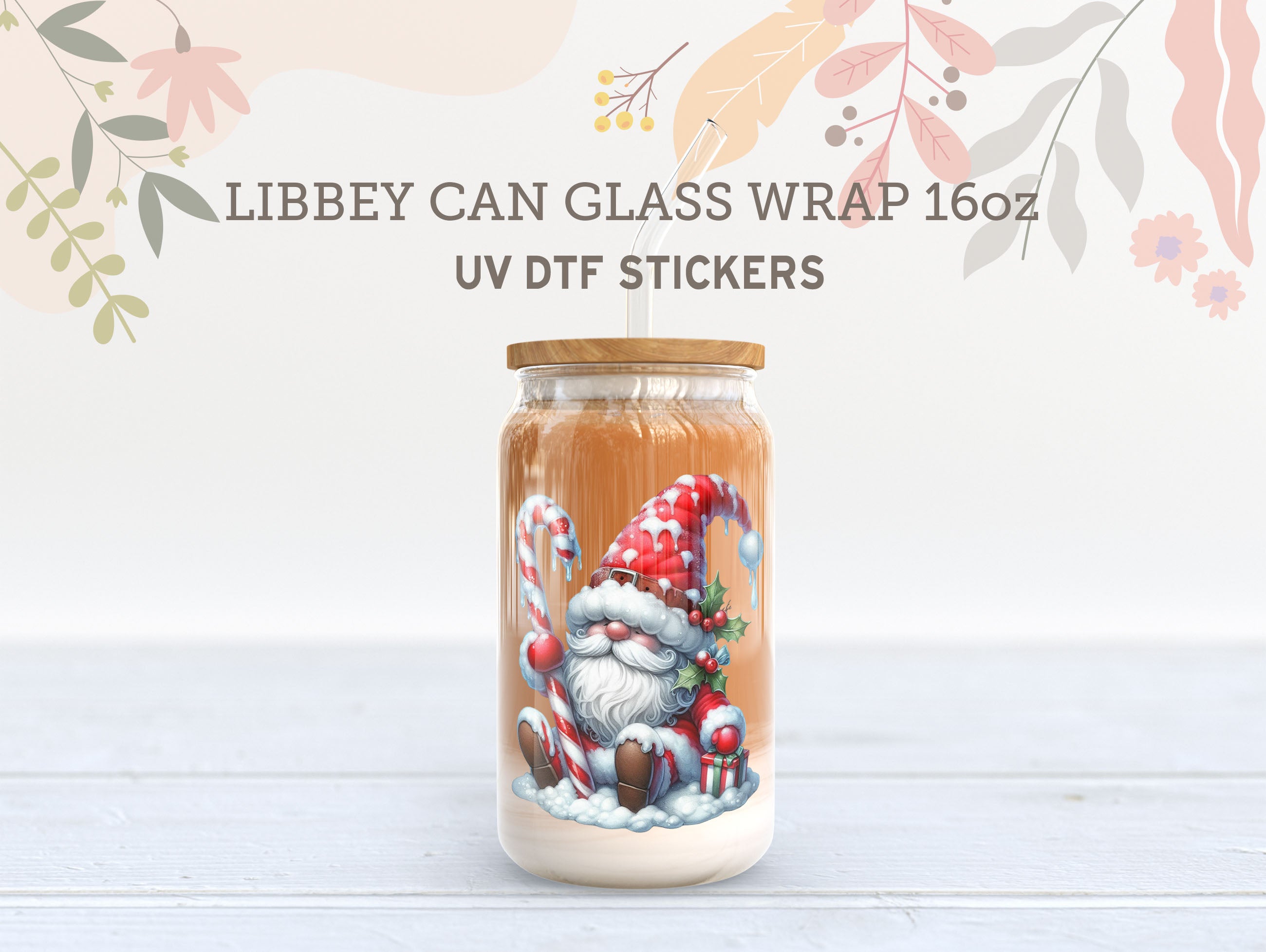 Christmas Gnome UV DTF Cup Wrap | 16oz Libbey Glass Can Sticker UV063