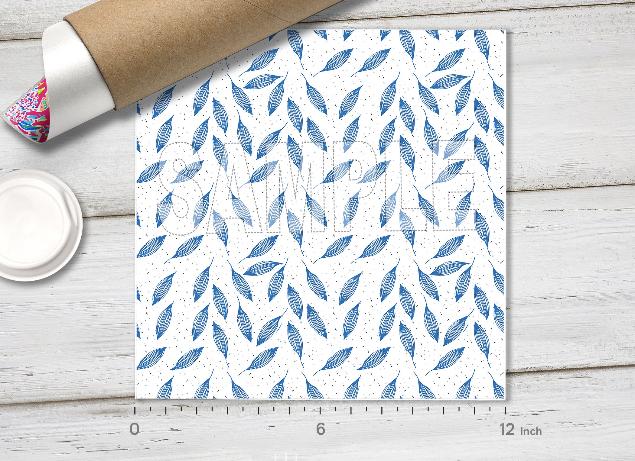 Blue Botanical Leaves Adhesive Vinyl 1596