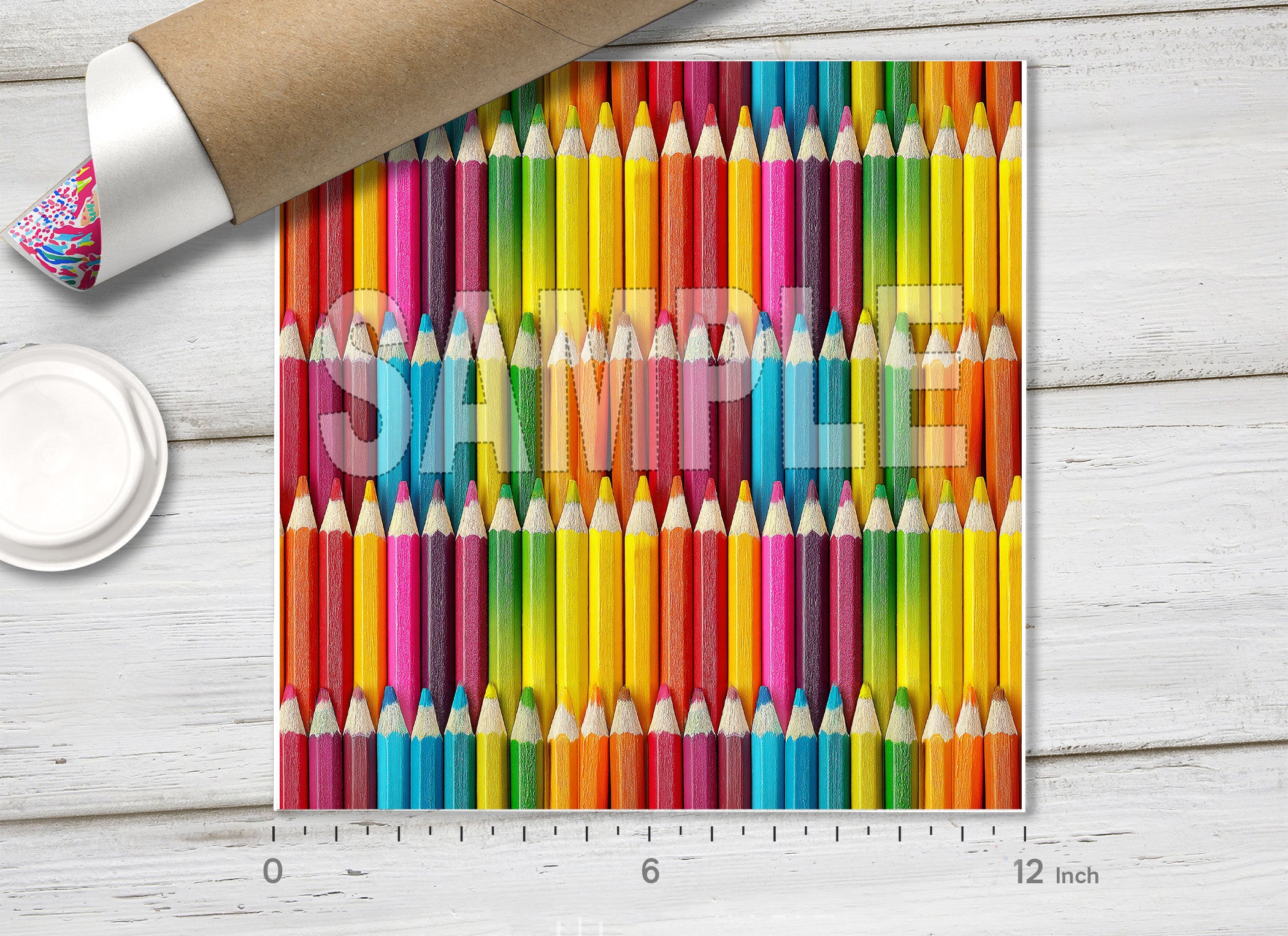 Vibrant Colored Pencils Pattern Adhesive Vinyl 1742