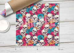 Vintage Skulls and Colorful Roses HTV 1700