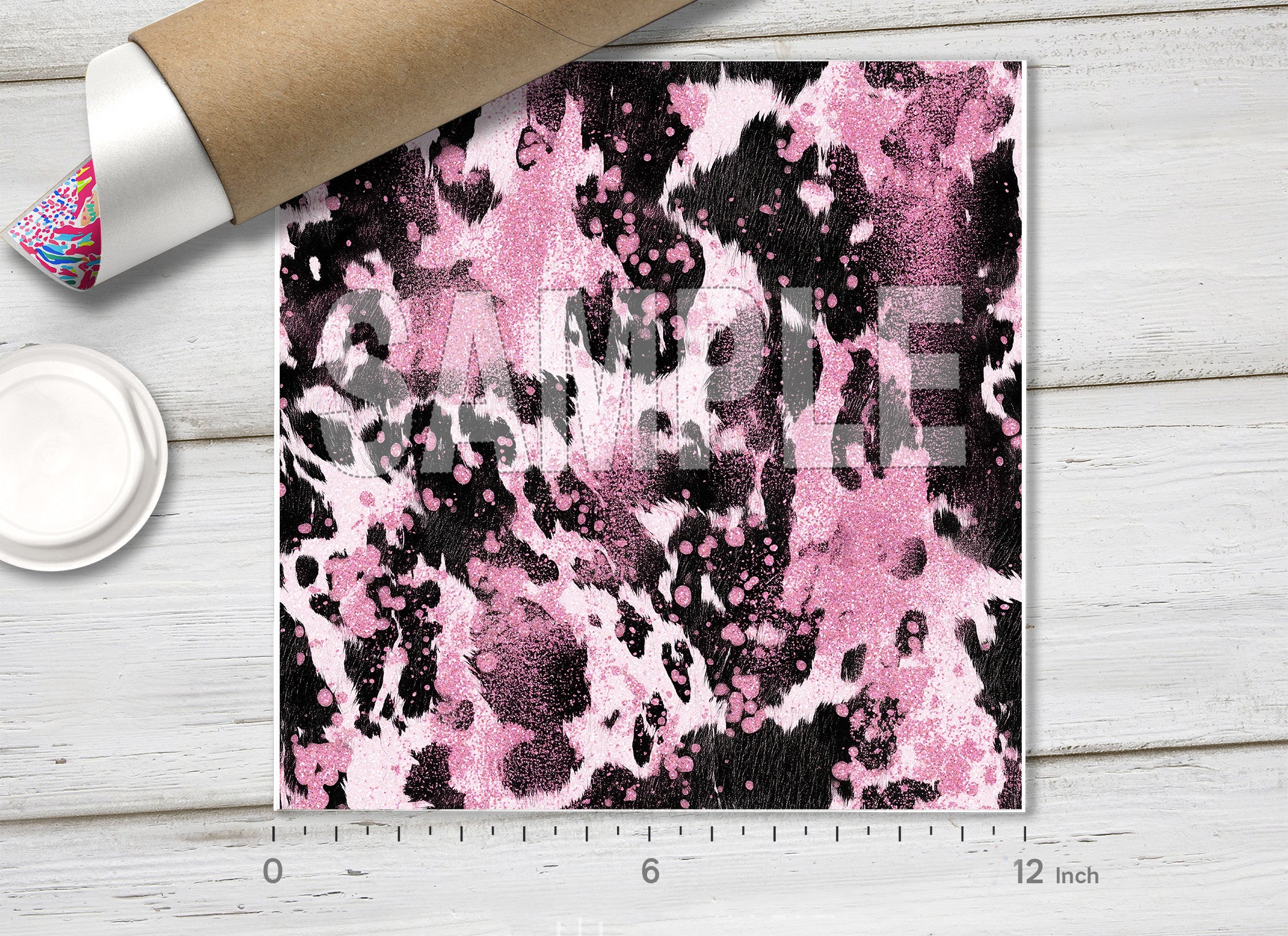 Pink Glitter Cow Print HTV 1729