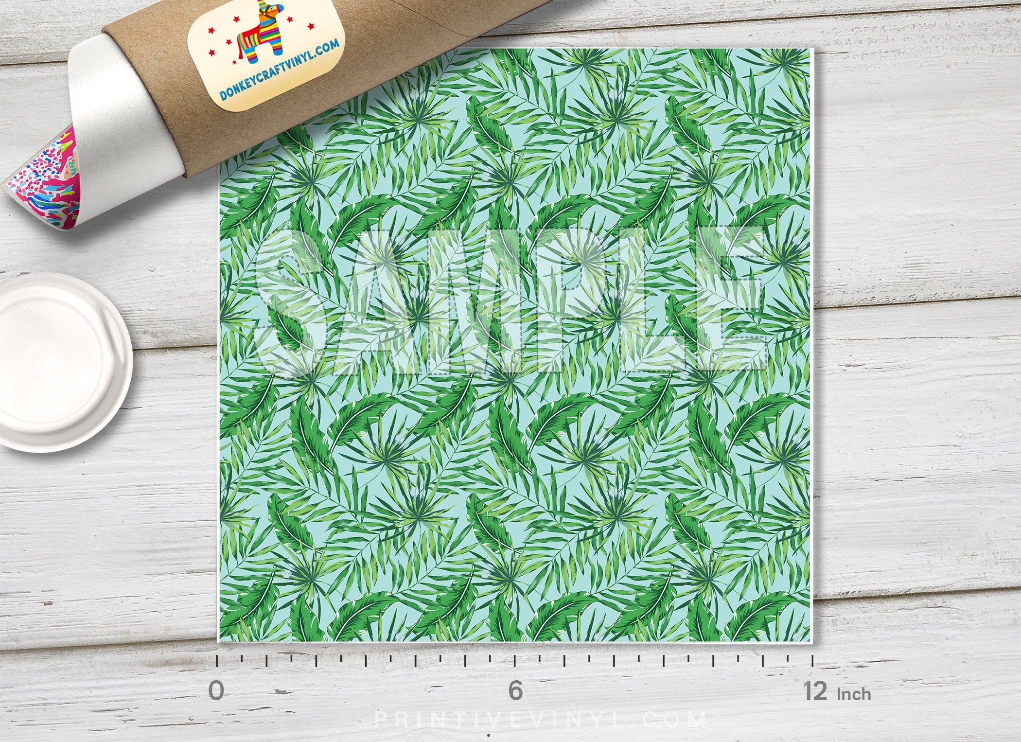 Tropical Green Palm Leaf Pattern Adhesive Vinyl 1323 - Donkey Craft Vinyl