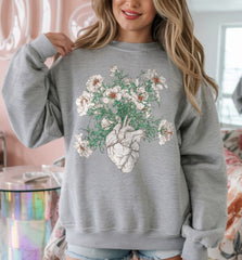 Anatomical Heart with Floral Blooms DTF Transfer, Ready to Press DTF671