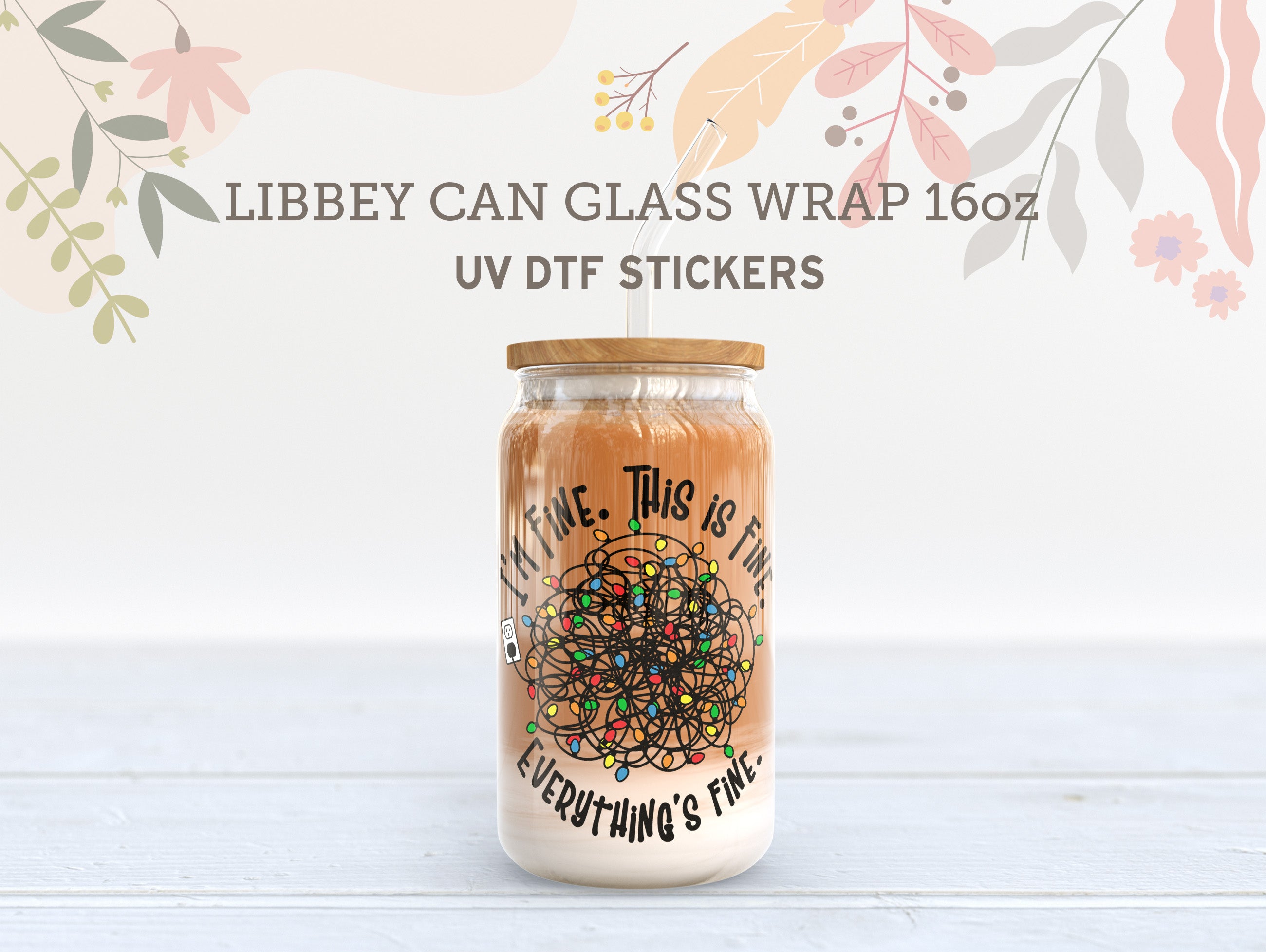 Funny Christmas Lights UV DTF Wrap | 16oz Libbey Glass Sticker UV067